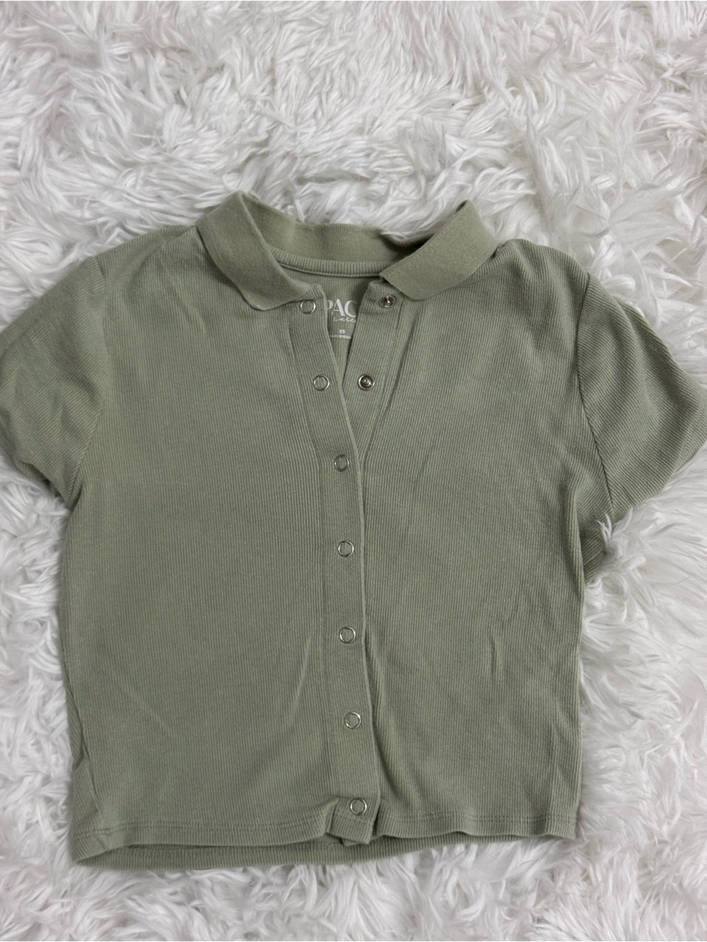 PAC Cares Light Olive Snap-Front Crop Polo Top